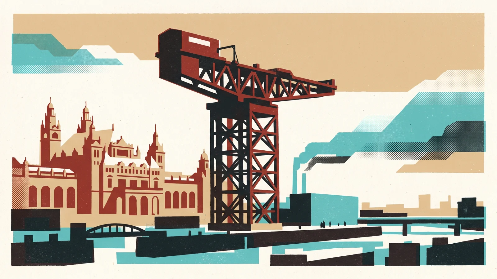 Poster-style illustration: One day in Glasgow: From modern art to the riverside