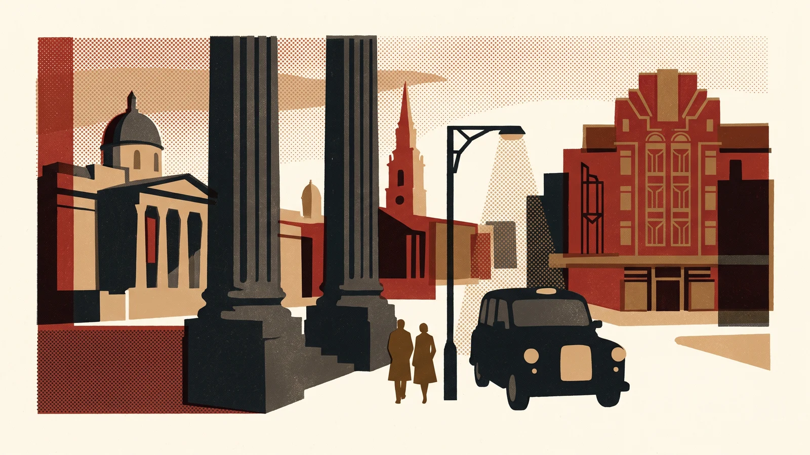 Poster-style illustration: A luxury weekend in London: The Savoy, Rules and Hakkasan
