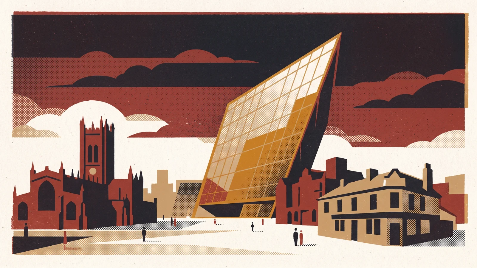 Poster-style illustration: Manchester in winter: art, football and a heritage pub
